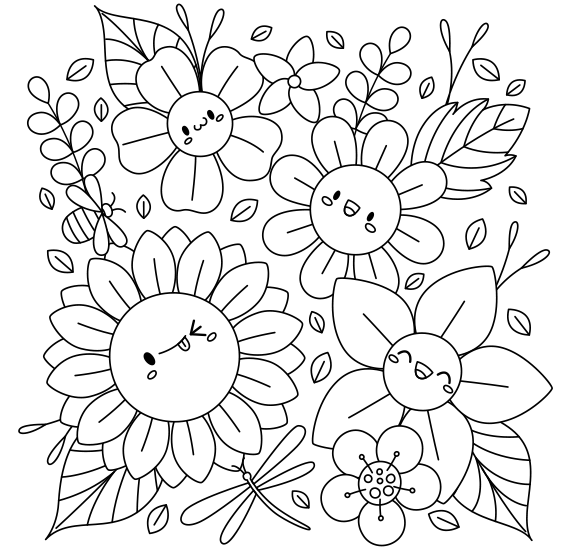 Coloring pretty flowers.