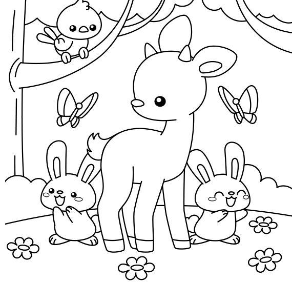 Coloring cute baby deer and rabbits