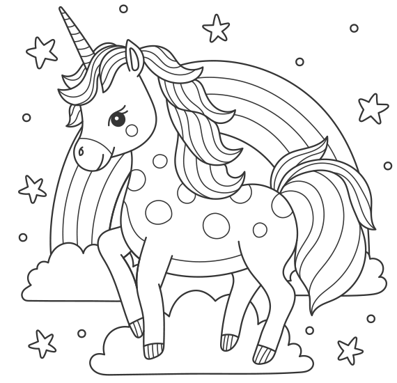 Coloring unicorn with pretty horns.