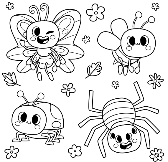 Coloring the baby insect friends.