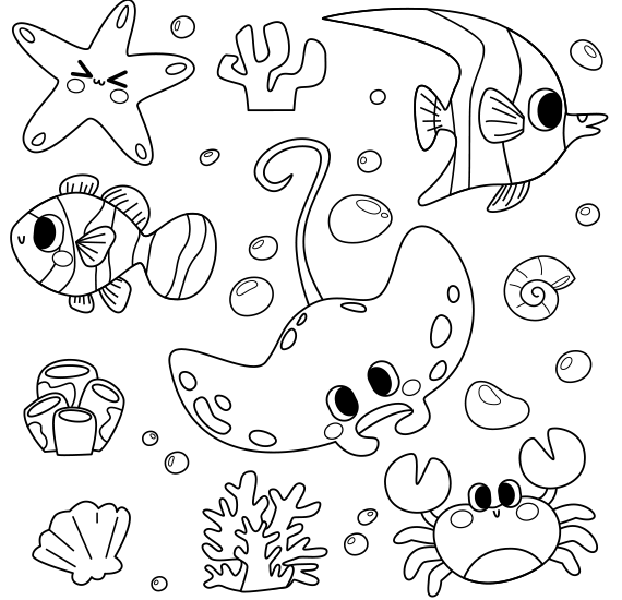 Coloring the baby fish friends.