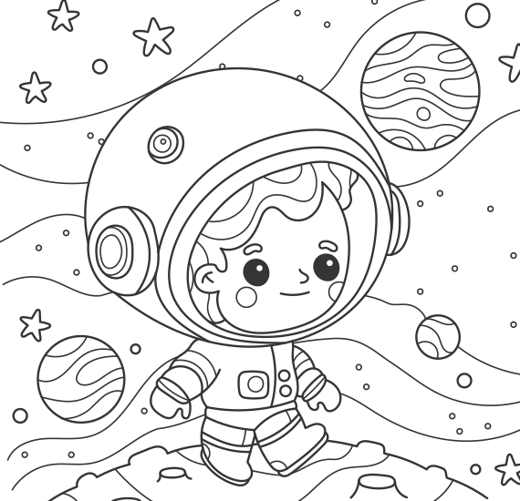 Astronaut Walking in Space Coloring Study