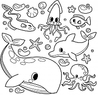 Baby sea animals, coloring.