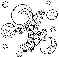 Skateboarding in space. Coloring.