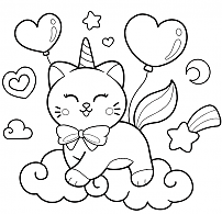 Coloring Unicorn Cat on the Clouds