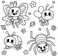 Coloring the baby insect friends.