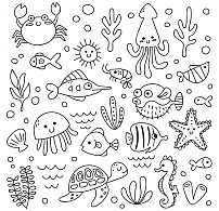 Coloring friends under the sea.